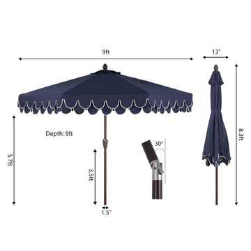 Tracy 9 ft. Classic MidCentury Scalloped Fringe Market Patio Umbrella